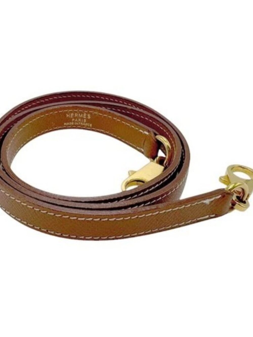 Auth HERMES Shoulder strap gold Couchevel leather z3211
